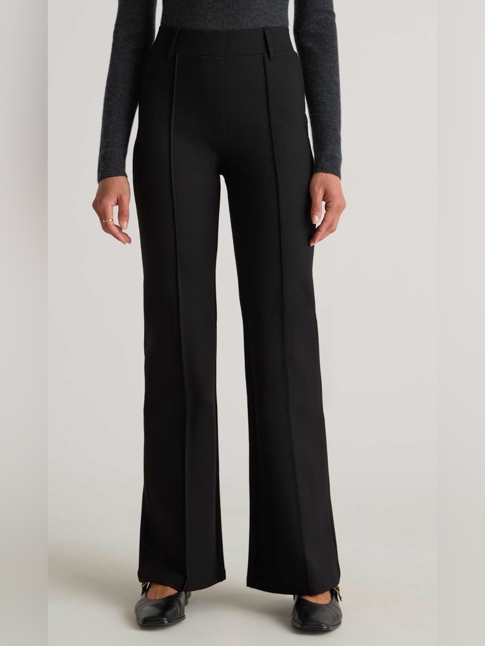 New Quince Ultra-Stretch Ponte Flare Leg Pants Black Sz M   AA25